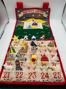Vintage Nativity Fabric Advent Calendar Pockets of Learning. 1995. 24 Characters - Picture 1 of 3