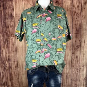 Hurley Shirt Men's L Green Toucan Bird Button Up Beach Surf Summer NWT - Picture 1 of 16