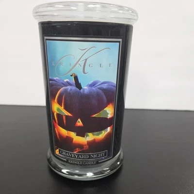 KRINGLE CANDLE Halloween GRAVEYARD NIGHT 22 oz Limited Edition Blk Jar/White Wax - Image 1 of 4