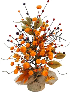 Fall Table Centerpieces Tree, Faux Fall Tree Artificial Fall Tabletop Tree Pumpk - Picture 1 of 12