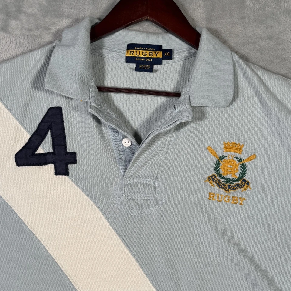 Camisa Rugby Ralph Lauren Para Hombres 2XL Azul Cresta Faja Polo Atlético Clásico Años 2000 Foto 1 de 4