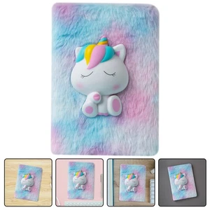  Plush Diary - Kawaii Plush Unicorn Notebook - Colorful Tie Dye Fuzzy Journal - Picture 1 of 12