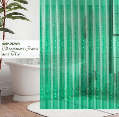 Рождественская голографическая занавеска для душа Green Star 3D Eva, легкая, 72X72 - Изображение 1 из 4