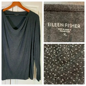Camicia Eileen Fisher drappeggiata con perline donna XL nera slouchy Dolman sofisticata - Foto 1 di 13