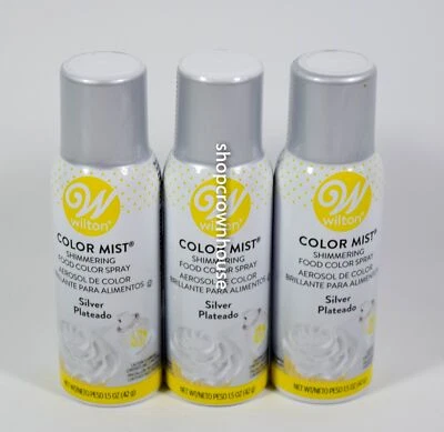 3 Wilton Color Mist SILVER Metallic Shimmering Food Color Spray 1.5 ounce Can - Image 1 of 4