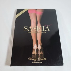 Honey Birdette Saskia Medium Neon Pink Thigh High Stay-Ups Back Seam - Picture 1 of 4