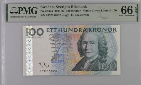 Sweden 100 Kronor 2001-2002 P 65 a Gem UNC PMG 66 EPQ Cover