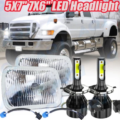 DOT Approved Pair 5x7 7x6 LED Headlights With H4 For Ford F650 F750 L9000 F 250 - Image 1 of 4