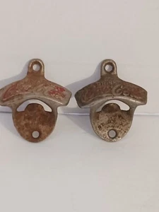 2 Abridores de Botellas de Aluminio Fundido de Montaje en Pared "X"" MUY ANTIGUOS Hechos en EE. UU." - Imagen 1 de 5