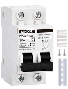 DIHOOL Interruttore sezionatore solare,30 Amp 2 poli,non polarizzato,12V/24V/48V/110V/220V - Foto 1 di 12