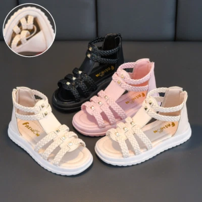 Girls Roman Sandals Rivet Strappy Flats Kids Summer Holiday Beach Princess Shoes - Image 1 of 4