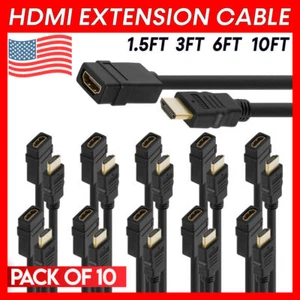 HDMI Extension Cable 10 Pack Male to Female HDMI Cable Extender Adapter 3D 4K 2K - Picture 1 of 11