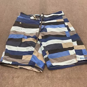 Patagonia Trunks Boardshorts Herren Gr. 29 Strand blau gestreift Schwimmen Logo Wavefarer - Bild 1 von 9