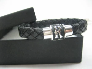 bracciale pelle intrecciata argento sterling 925 iniziali unisex MADE IN USA - Foto 1 di 11