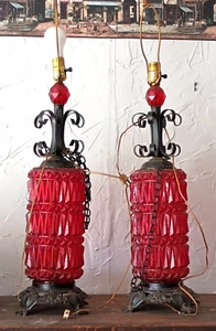 Hollywood Regency Pineapple Cut Large Table Lamps. Mid Century - Picture 1 of 15
