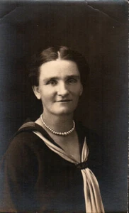 RPPC Real Photo POSTCARD VTG Studio Portrait Woman in Pearls & Sailor Fashion - Picture 1 of 2