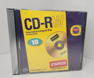 CD-RW 10 pack Staples Rewriteable Compact Disc 74 min 650MB 1x-4x Sealed New - Image 1 of 4