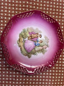 Schwarzenhammer Germany Fragonard Love Story Hot Pink 7.5” Plates Lattice Dainty - Picture 1 of 3
