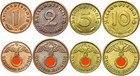 Drittes Reich - KONVOLUT - 4 Münzen - 1, 2, 5, 10 Reichspfennig 1936-1940 - LOT
