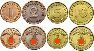 III Rzesza - ZBIÓR - 4 monety - 1, 2, 5, 10 Reichspfennigów 1936-1940 - PARTIA - Zdjęcie 1 z 1
