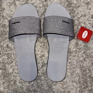Havaianas eisgraue Damen-Flip-Flops Größe USA 9/10 NEU Pantoletten silber - Bild 1 von 4