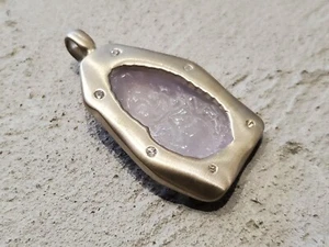 STERLING SILVER PAVE DIAMOND SET JADE BUDDHA PENDANT - CUSTOM MADE - 22.5 GRAMS - Picture 1 of 7