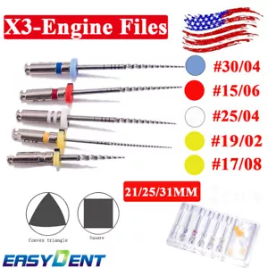 5PC Dental X3 Endo Rotary Files Endodontic root canal Files 04 Taper 21/25/31MM - Picture 1 of 30