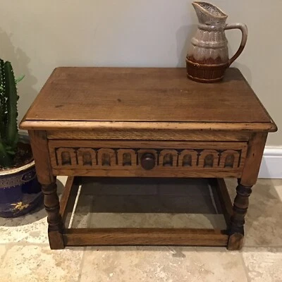 Antiguo encanto roble cajón individual lámpara de pasillo mesita de noche lateral consola Foto 1 de 4