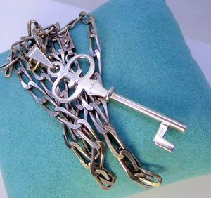 Estate Vintage Ornate Sterling Silver Huge Key 29.6 Gram Rare Open Link Necklace - Picture 1 of 6