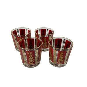 Vintage MCM Culver Lowball Glasses Lot of 4 Thai Goddess Dancer Red Cocktail - Picture 1 of 6