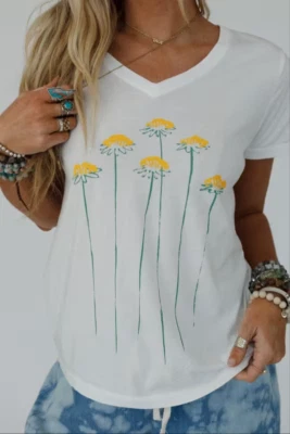 New Vintage Canvas White w/ Yellow Floral Graphic Tee Medium - Изображение 1 из 3