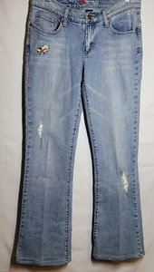 R4R Premium Womens Denim Blue Jean Size 11 Floral Embroidered Bootcut Distressed - Picture 1 of 11