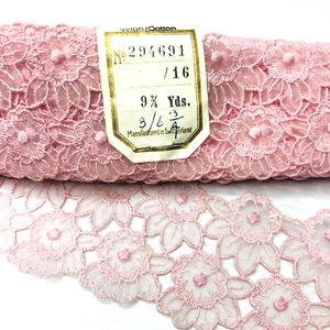 Vintage Lace Fabric Trim Pink Floral Edging Ribbon Piece Swiss Decorative - Picture 1 of 6