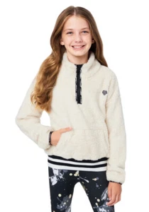 Justice Girls Faux Sherpa Sweatshirt White 16/18 Quarter Zip Pocket J Sport Logo - Picture 1 of 12