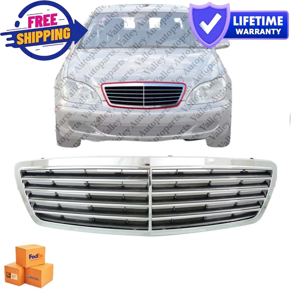 Chrome Shell w/ Gray Insert Plastic Grille For 2003-2006 Mercedes Benz S430 S500 Foto 1 de 4