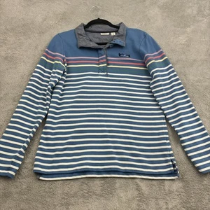 L.L. Bean Soft Cotton Rugby Henley Shirt Womens S Blue Rainbow Stripe Preppy - Picture 1 of 16