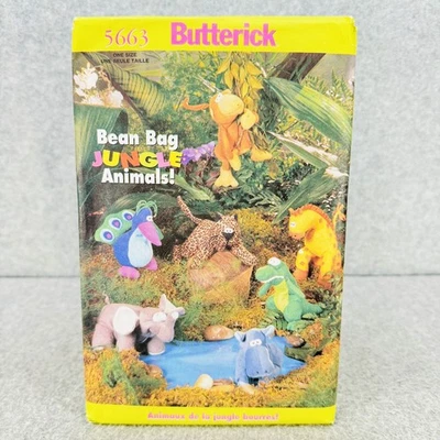 Butterick 5663 Bean Bag Plush Jungle Animals Stuffed Toy Monkey Hippo Pattern - Image 1 of 4