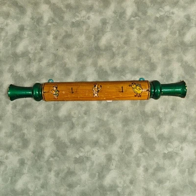 Antique Folk Art 16in Wooden Kids Wall Peg Rack Cartoon Art Decals Coat Hanger - Image 1 of 4