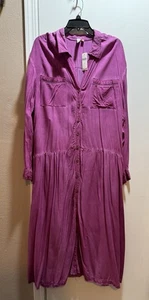 NWT Anthropologie PILCRO Kimberly Maxi Shirtdress in Raspberry Size XL - Picture 1 of 14