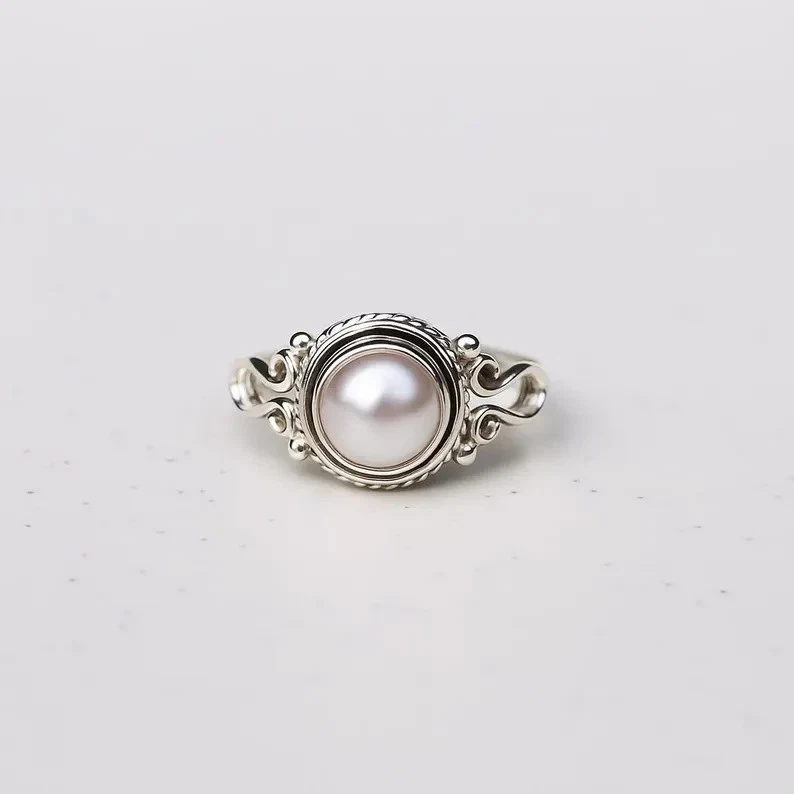 Pearl Ring 925 Sterling Silver Ring, Handmade Jewelry, Freshwater Pearl All Size - Image 1 of 4
