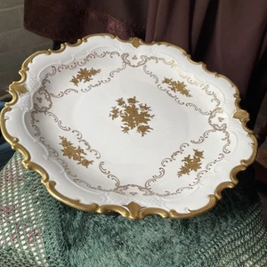 VTG Reichenbach Germ.Ornate metal PedestalCake Stand Gold Flowers & Trim 12.5”D - Picture 1 of 8