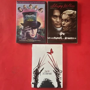 (3) TIM BURTON JOHNNY DEPP movies DVDs - scissorhands CHARLIE sleepy--NEW sealed - Foto 1 di 2