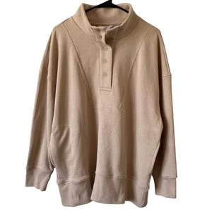NEW TIME & TRU Quarter Button Pullover Sweater Tan Size XL Pockets Long Sleeve - Picture 1 of 5