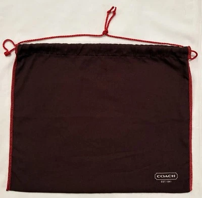 "Bolsa cubierta antipolvo COACH marrón rojo costura 14x11"" algodón blanco logotipo de esquina" Foto 1 de 4