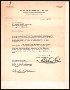 Fred Kohlmar 1935 signed contract extension agreement letter document - Picture 1 of 1