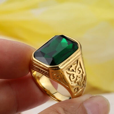 男式承诺戒指不锈钢复古婚礼大石头鸡尾酒会礼物 — 第 1/4 张图片