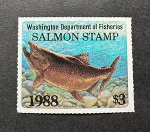 WTDstamps - 1988 WASHINGTON - State Salmon Fishing Stamp - Mint OG NH - Picture 1 of 2