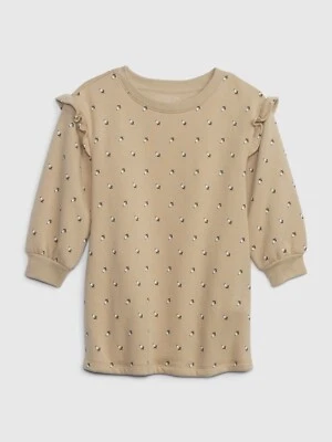 NUEVO $45 GAP Niño Pequeño Polar Travertino Marrón Floral Sudadera Vestido Talla 3T Foto 1 de 3
