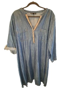 Spense Women's Blue Denim V-Neck Maxi Dress Embroidered Neck Sz 20w New - Picture 1 of 7