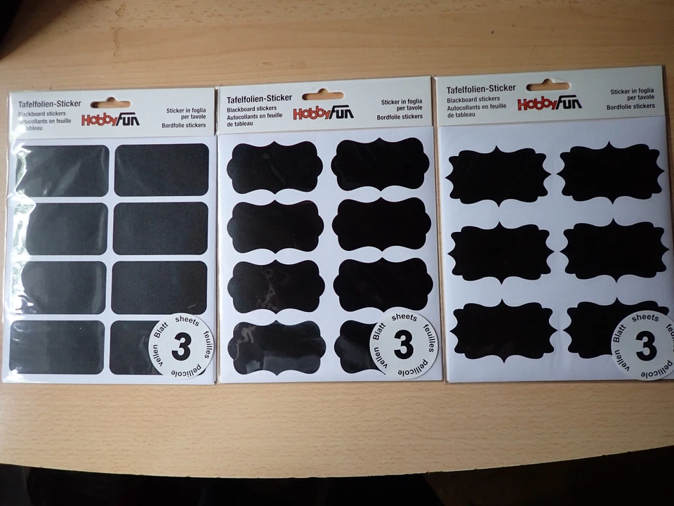 Hobby Fun - Tafelfolien - Sticker - Etiketten - 3 Bögen mit je 6 / 8 Stickern - Bild 1 von 1